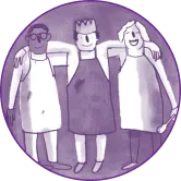 A Migrateful London Cookery Class featuring a purple circle with three people in aprons.